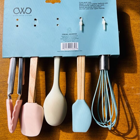 Light Blue & Pink Cook With Color 5 Piece Mini Utensil Set, 8 inches each, Never - Picture 4 of 6